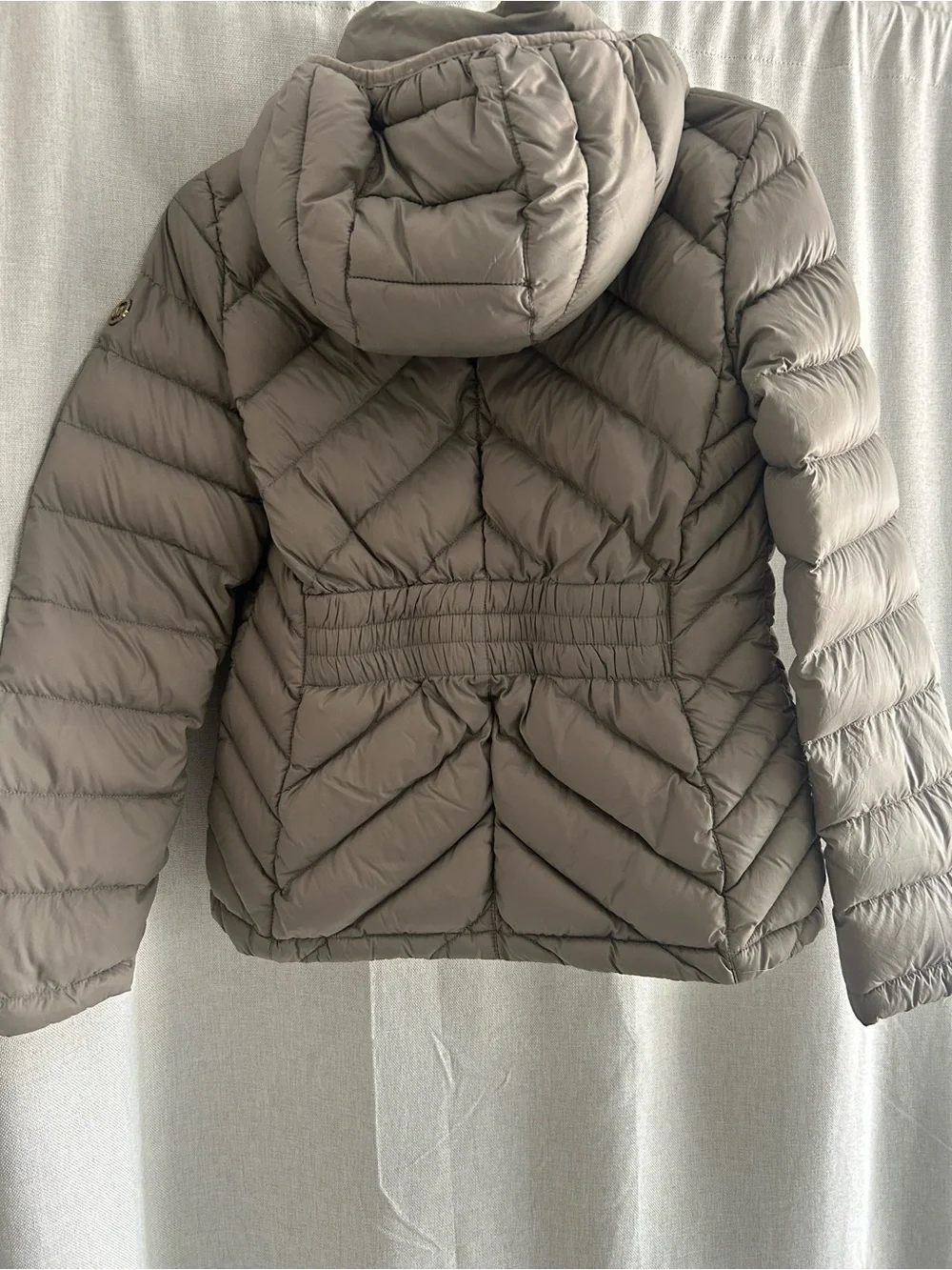 Michael Kors Taupe Chevron Quilted Puffer Jacket